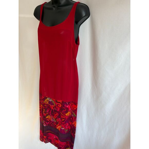 Vintage Red Slip Light Maxi Beachy Dress 2 Boho Ornaments Vacation Swim Cover - Picture 3 of 9